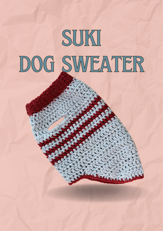 unique crochet dog sweater on pink background