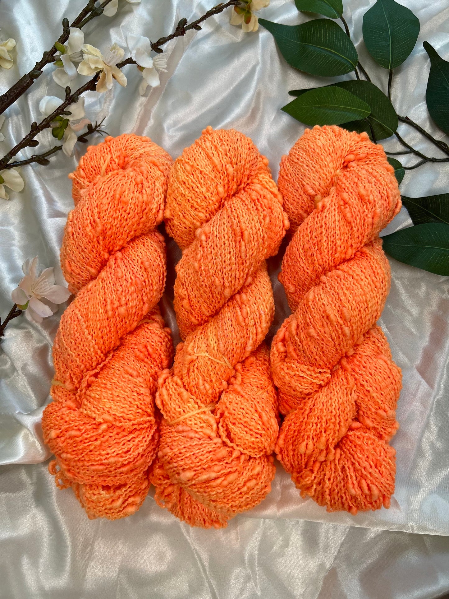 custom neon orange hand dyed yarn semi solid dyed on superwash slub fiber