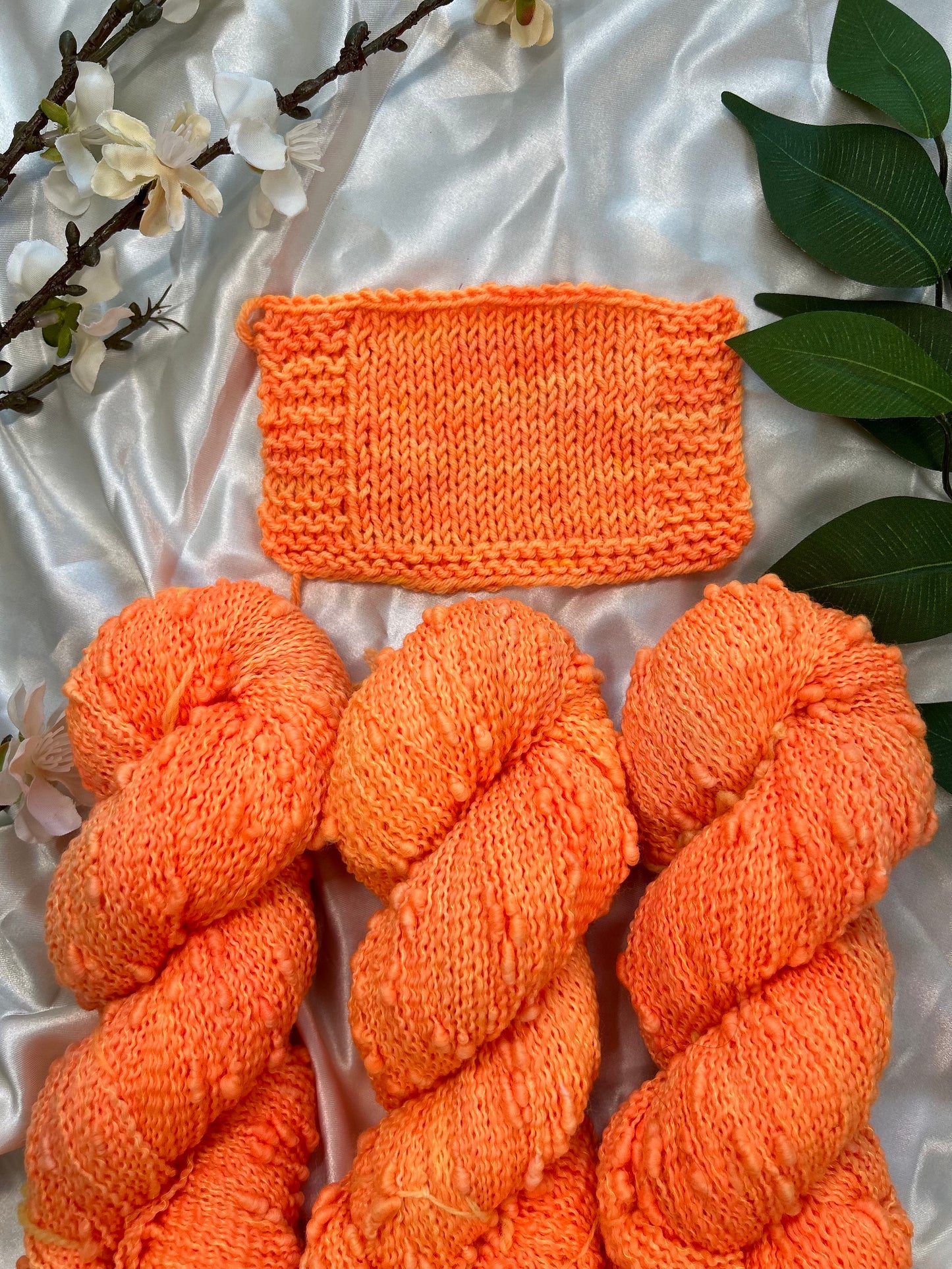 custom neon orange hand dyed yarn semi solid dyed on superwash slub fiber