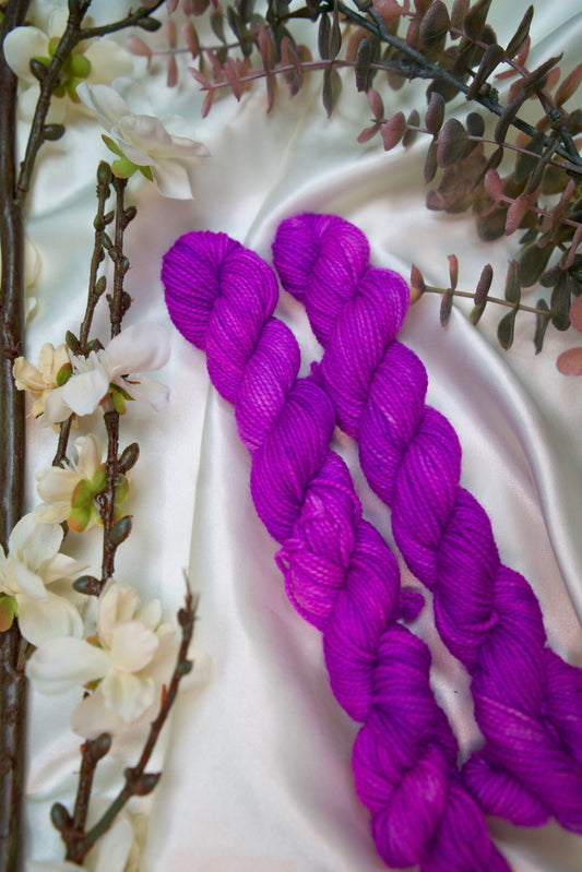 custom fluorescent purple blue semisolid solid hand dyed yarn on nylon superwash sock