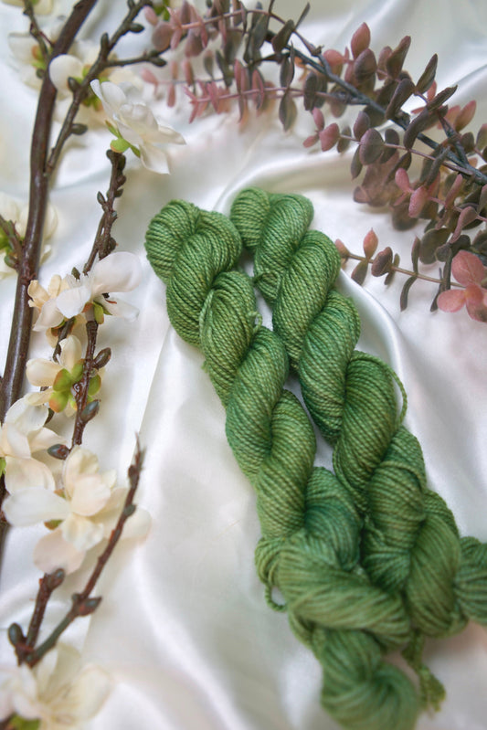 custom lichen green midtone green semisolid hand dyed yarn on nylon superwash sock yarn