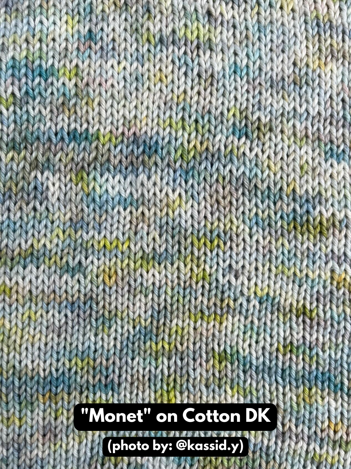 monet hand dyed yarn knit swatch on cotton merino dk weight