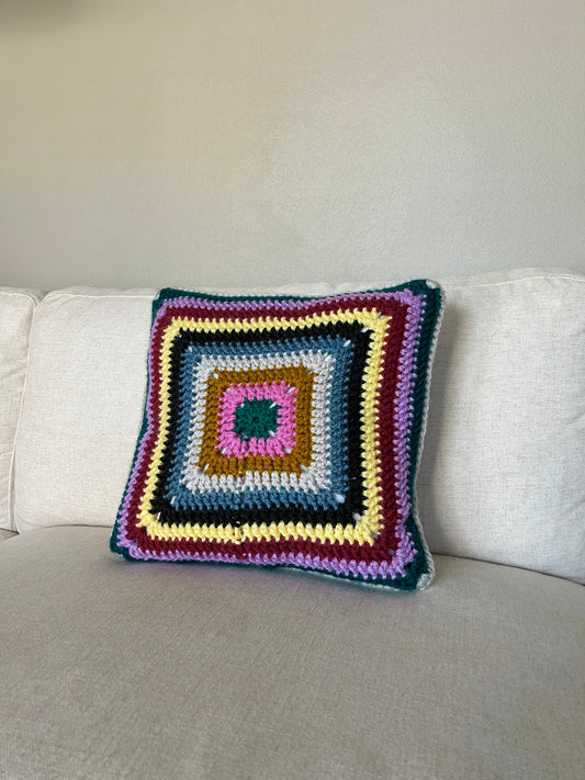 unique striped handmade crochet pillow