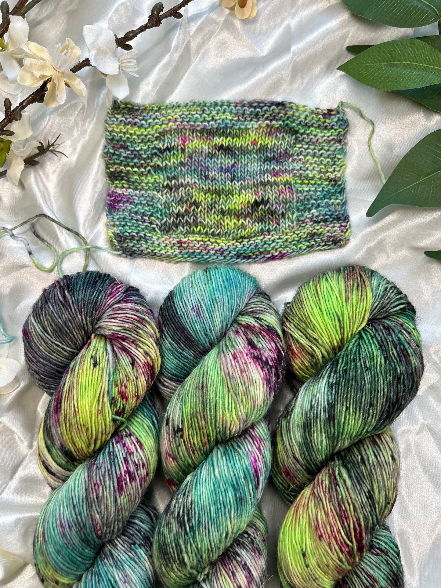 space cowboy knit swatch on superwash sock weight