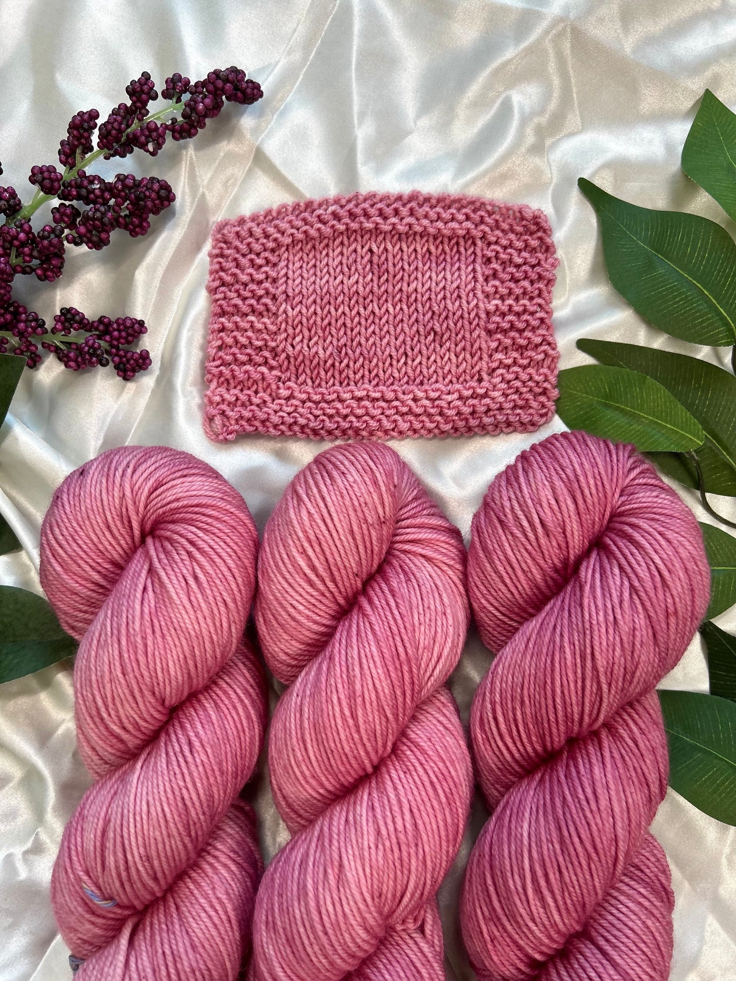 custom mauve pink purple semisolid hand dyed yarn on superwash merino dk yarn