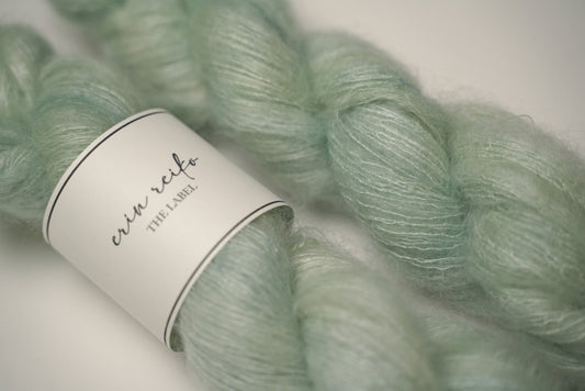 custom semisolid hand dyed yarn with pastel mint green and jade green on kid silk mohair yarn lace weight