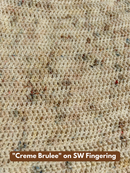 creme brulee hand dyed yarn crocheted with double crochet on superwash fingering weight
