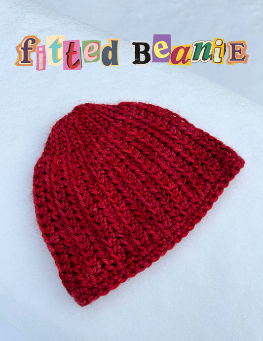 Red crochet ribbed beanie with fitted top