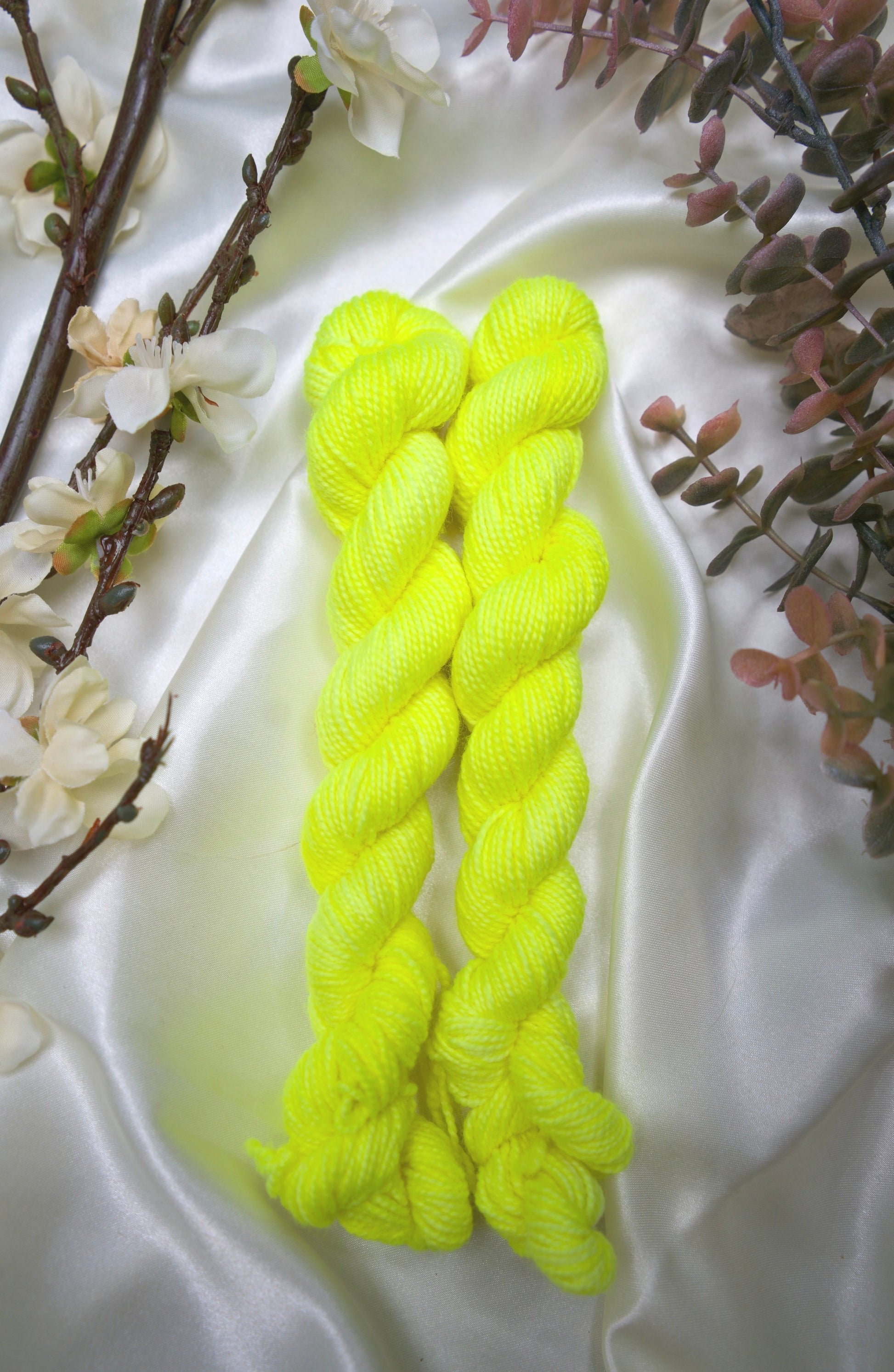 custom fluorescent neon yellow semisolid hand dyed yarn on nylon superwash sock yarn