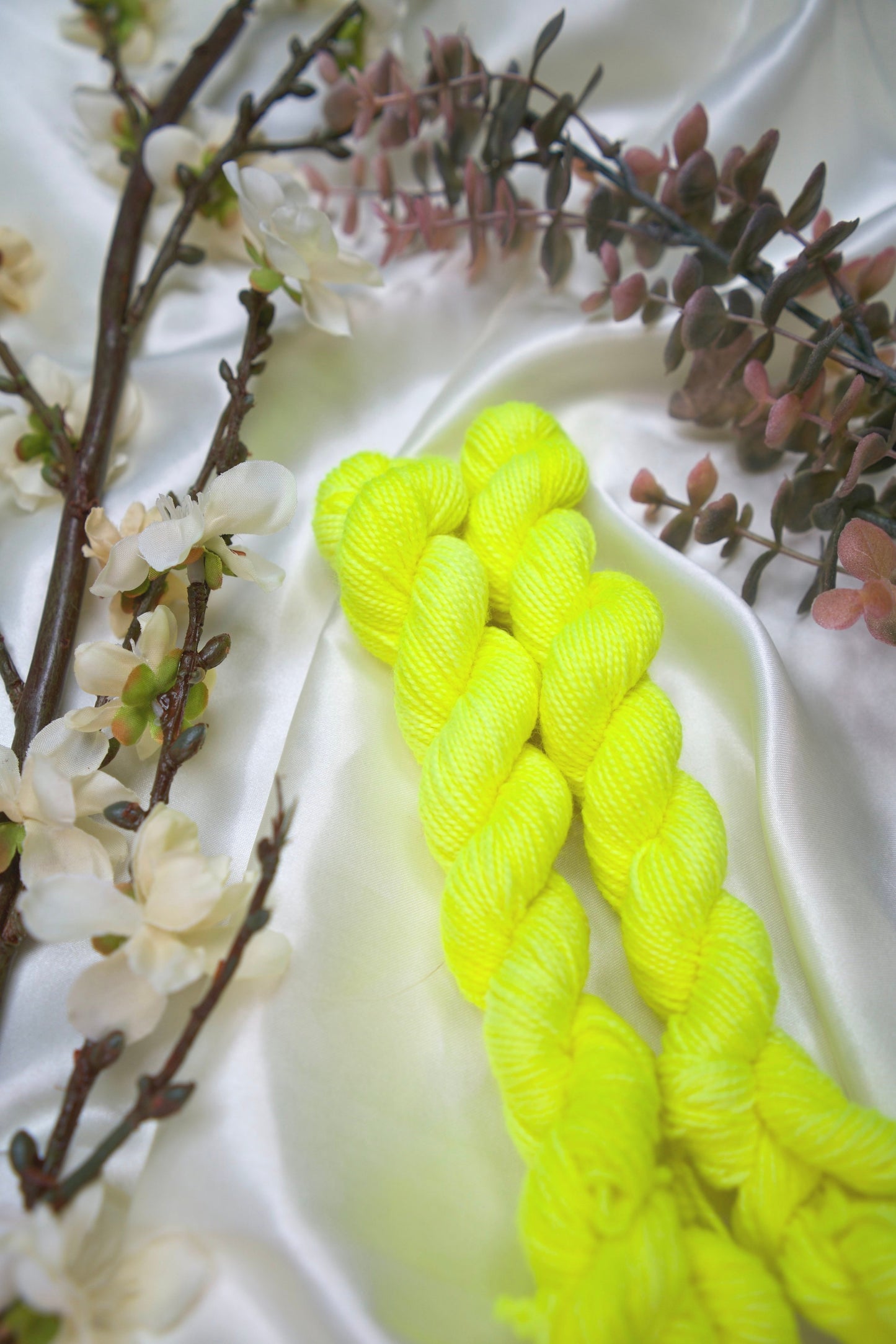 custom fluorescent neon yellow semisolid hand dyed yarn on nylon superwash sock yarn