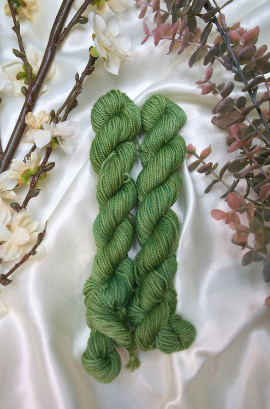 custom lichen green midtone green  semisolid hand dyed yarn on nylon superwash sock yarn
