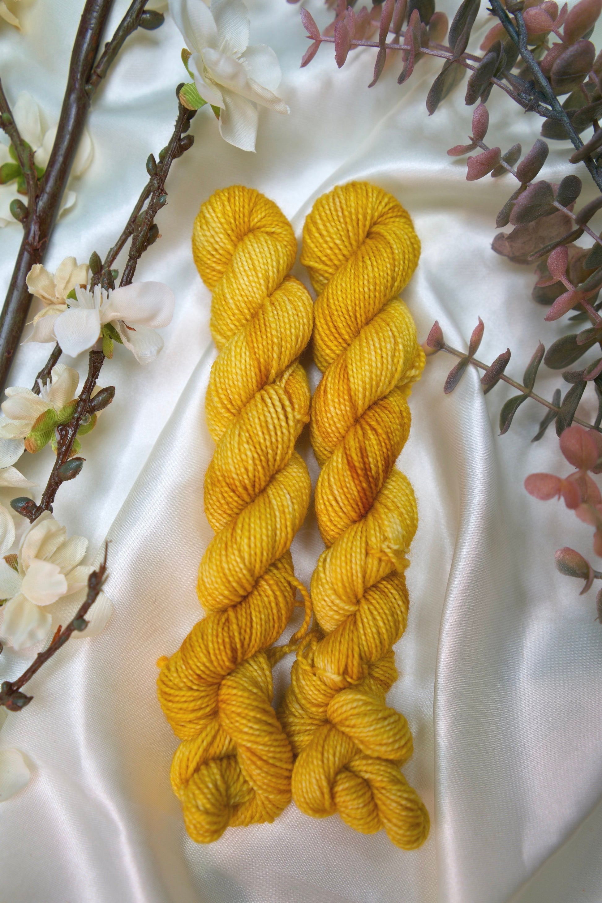 custom golden yellow semisolid hand dyed yarn on nylon superwash sock yarn