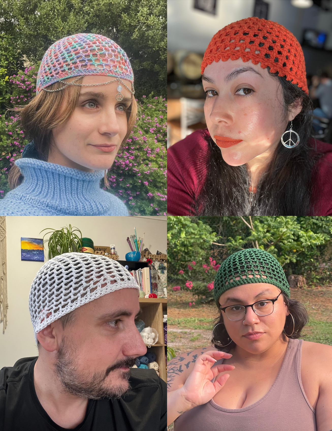 4 different colorful caps, each featuring their own unique style & fit