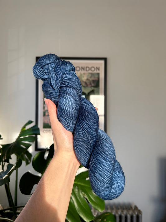 custom ocean blue semisolid hand dyed yarn on nylon superwash sock yarn