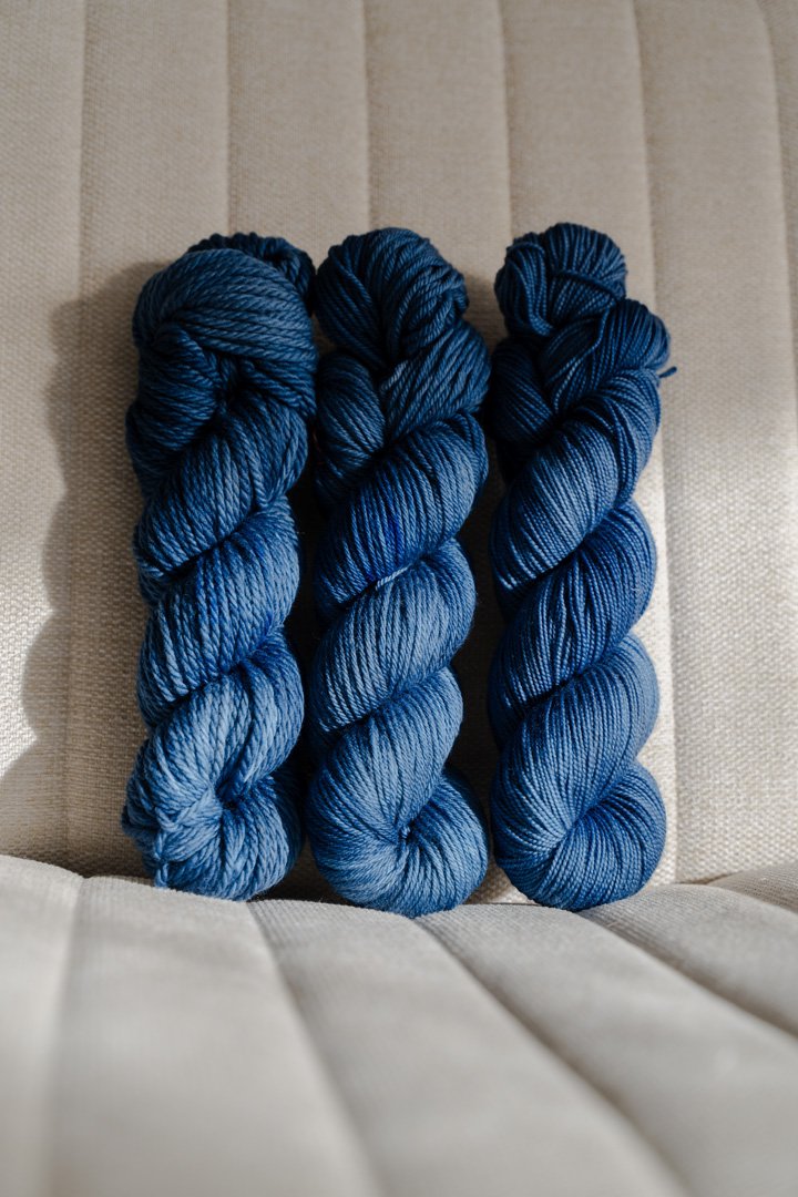 custom ocean blue semisolid hand dyed yarn on nylon superwash sock yarn