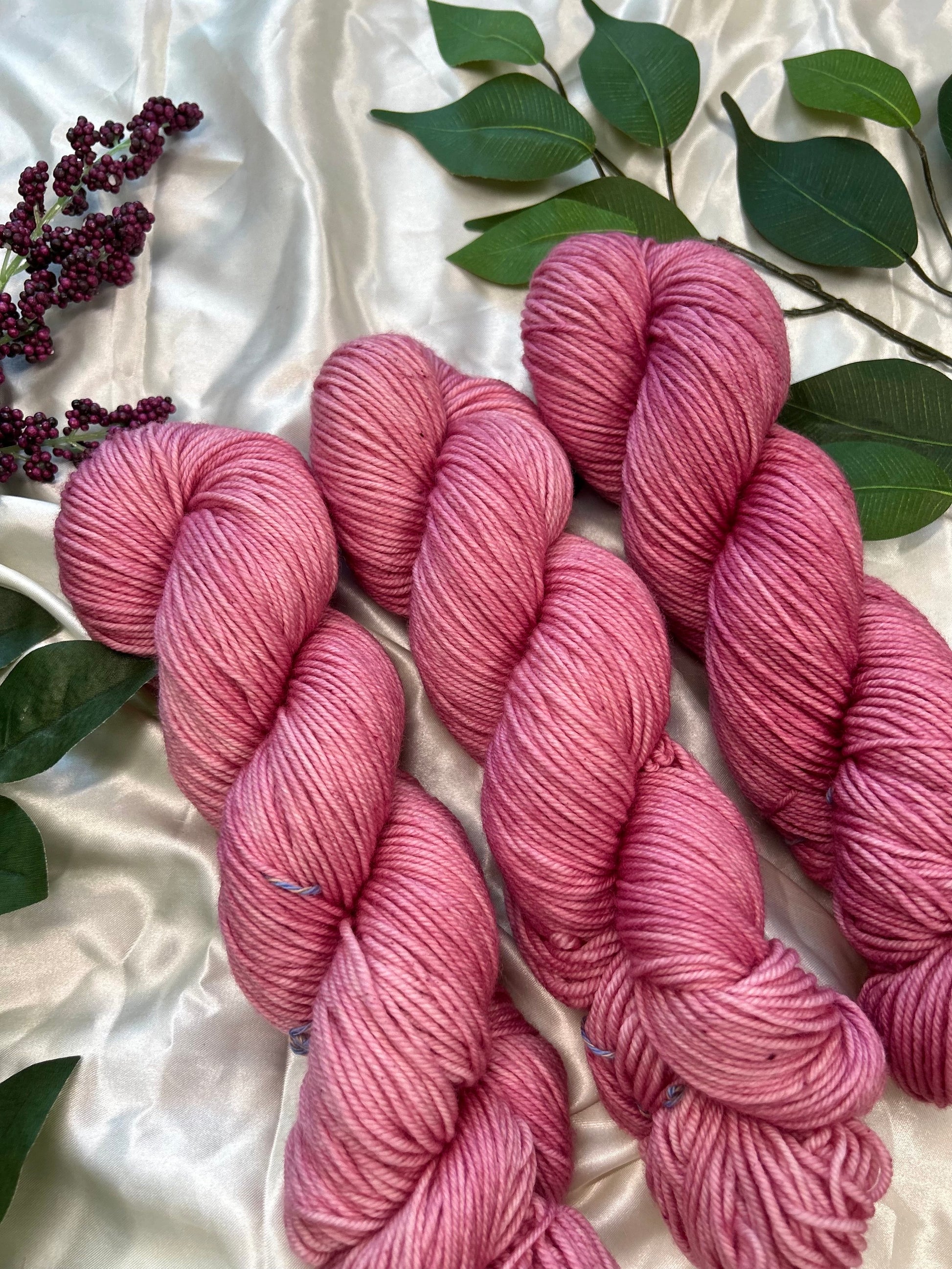 custom mauve pink purple semisolid hand dyed yarn on superwash merino dk yarn