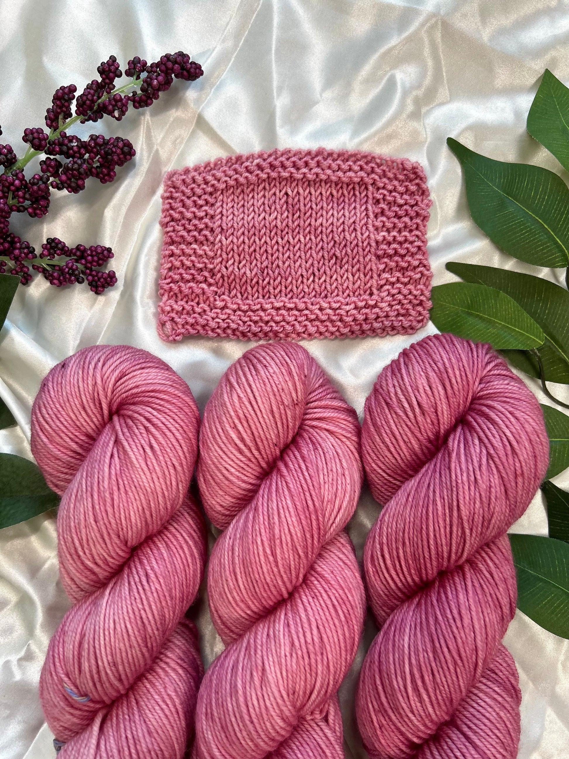 custom mauve pink purple semisolid hand dyed yarn on superwash merino dk yarn
