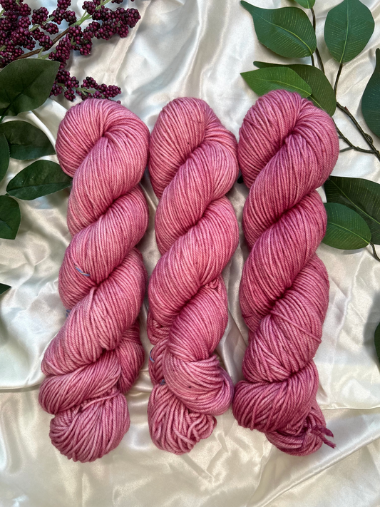 custom mauve pink purple semisolid hand dyed yarn on superwash merino dk yarn